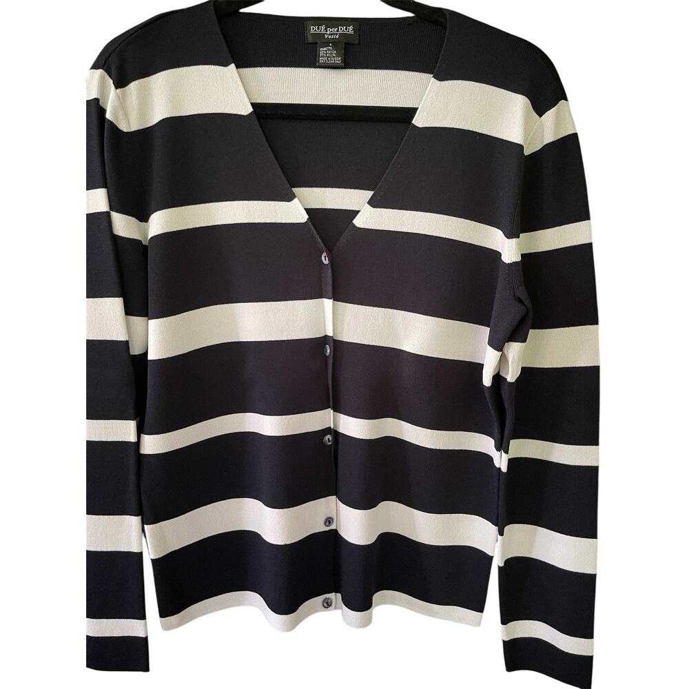 Vintage Due per Due Striped Cardigan Large EUC Navy White Stripe Nautical